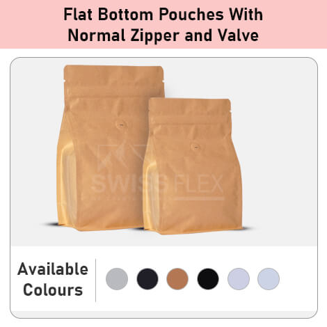 Flat Bottom Pouches With Normal Zipper and Valve