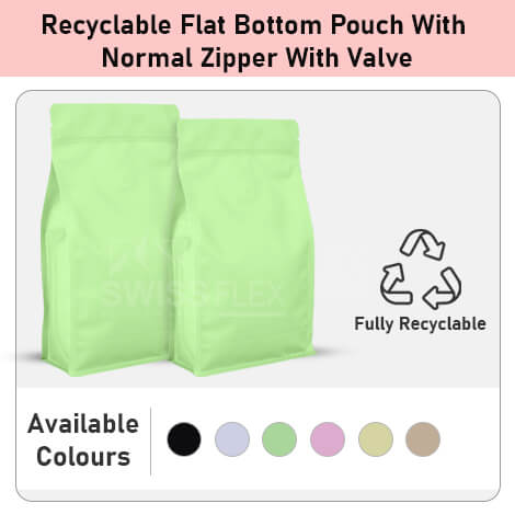 Recyclable Flat Bottom Pouch With Normal Zipper And Valve