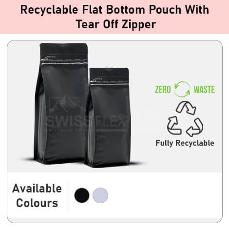 Recyclable Flat Bottom Pouch With Tear Off Zipper