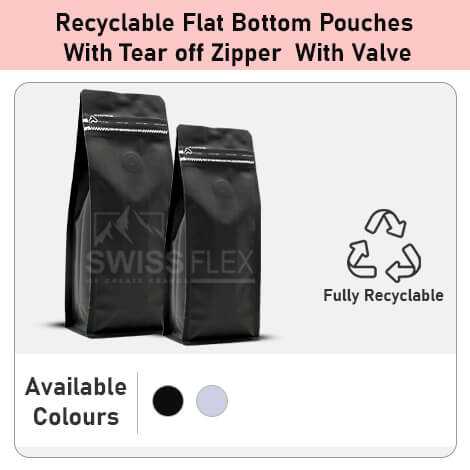 Recyclable Flat Bottom Pouch With Tear Off Zipper And Valve