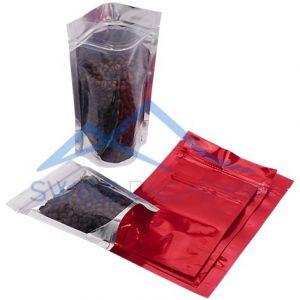 Clear / Shiny Red Stand Up Pouches with Zip