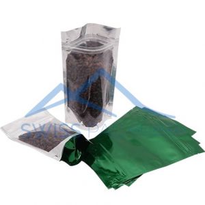 Clear / Shiny Green Stand Up Pouches with Zip
