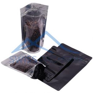 Clear / Shiny Black Stand Up Pouches with Zip