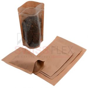 Clear / Brown Paper Stand Up Pouch with Zipper