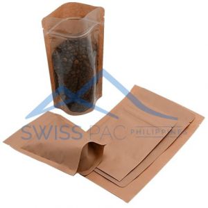Clear / Brown Paper Stand Up Pouch with Zipper