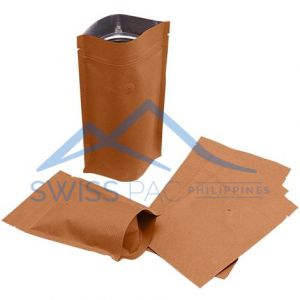 Brown Striped Kraft Paper Stand Up Pouches With Valve