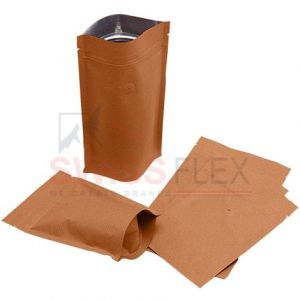 Brown Striped Kraft Paper Stand Up Pouches With Valve