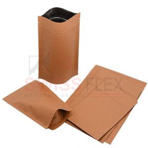 Brown Striped Kraft Paper Stand Up Pouches