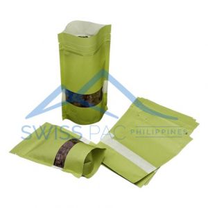 green paper pouches with rectangle window 
