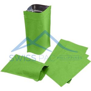 Green Striped Kraft Paper Stand Up Pouches With Valve