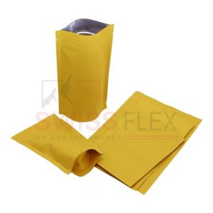 Yellow Striped Kraft Paper Stand Up Pouches