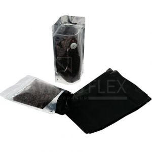 Matt Black / Clear Stand Up Pouch with Zipper & Valve