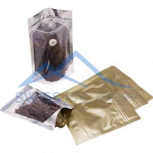Matt Gold / Clear Stand Up Pouch with Zipper & Valve