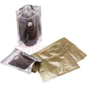 Matt Gold / Clear Stand Up Pouch with Zipper & Valve