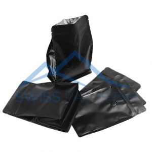 Matt Black Flat Bottom Pouches With Normal Zipper & Valve