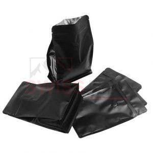 Matt Black Flat Bottom Pouches With Normal Zipper & Valve