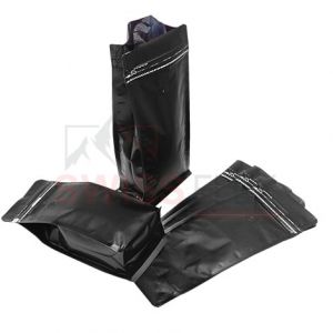 Matt Black Flat Bottom Pouches Tear Off Zipper & Valve