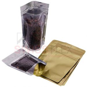 Clear / Matt Gold Stand Up Pouches with Zip