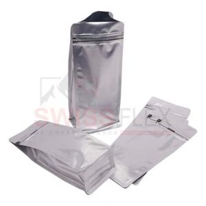 Matt Silver Flat Bottom Pouches Tear Off Zipper