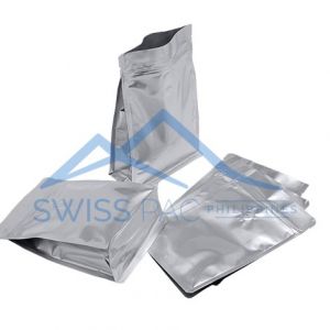 Matt Silver Flat Bottom Pouches With Normal Zipper & Valve