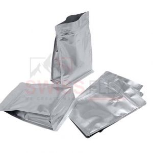 Matt Silver Flat Bottom Pouches With Normal Zipper & Valve
