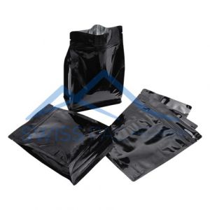 Shiny Black Flat Bottom Pouches With Normal Zipper