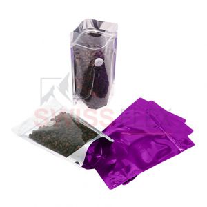 Shiny Purple / Clear Stand Up Pouch with Zipper & Valve