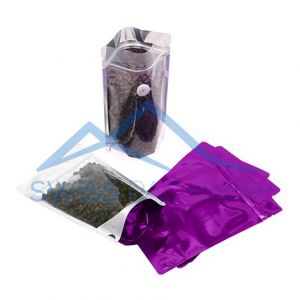 Shiny Purple / Clear Stand Up Pouch with Zipper & Valve