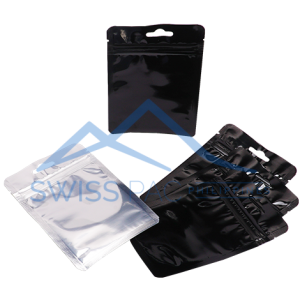 Clear / Shiny Black Three Side Seal Pouches With Zipper & Euro