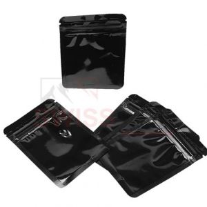 Shiny Black Three Side Seal Pouches With Zipper