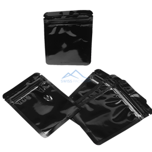 Shiny Black Three Side Seal Pouches With Zipper