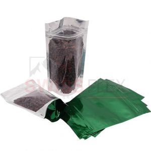 Clear / Shiny Green Stand Up Pouches with Zip