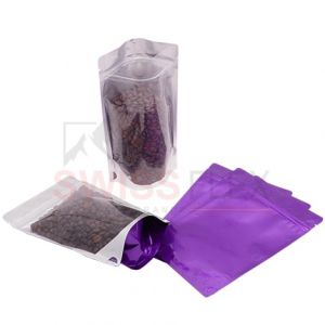 Clear / Shiny Purple Stand Up Pouches with Zip